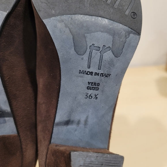 Vintage Suede Thierry Rabotin Peep Toe Block Heels - sz 36.5 EU - Picture 7 of 12